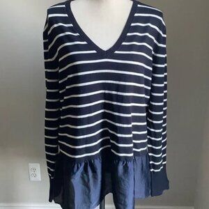 NWT DKNY Blue Striped Ruffled Top - Size: L